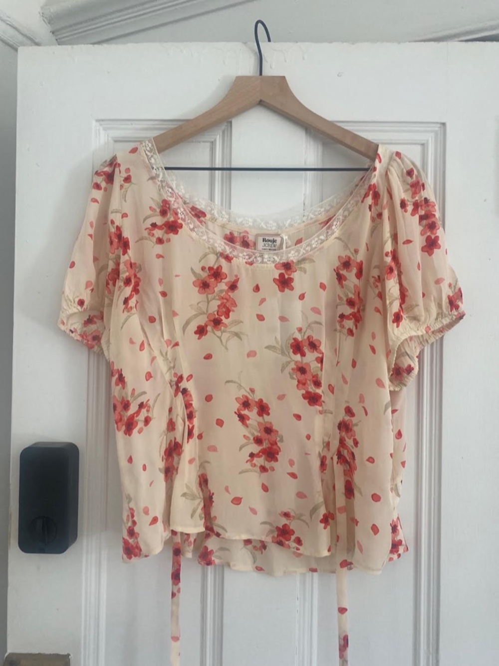 J. Crew x Rouje - White/Red Floral Poet Top - Size 16 - Picture 4 of 16